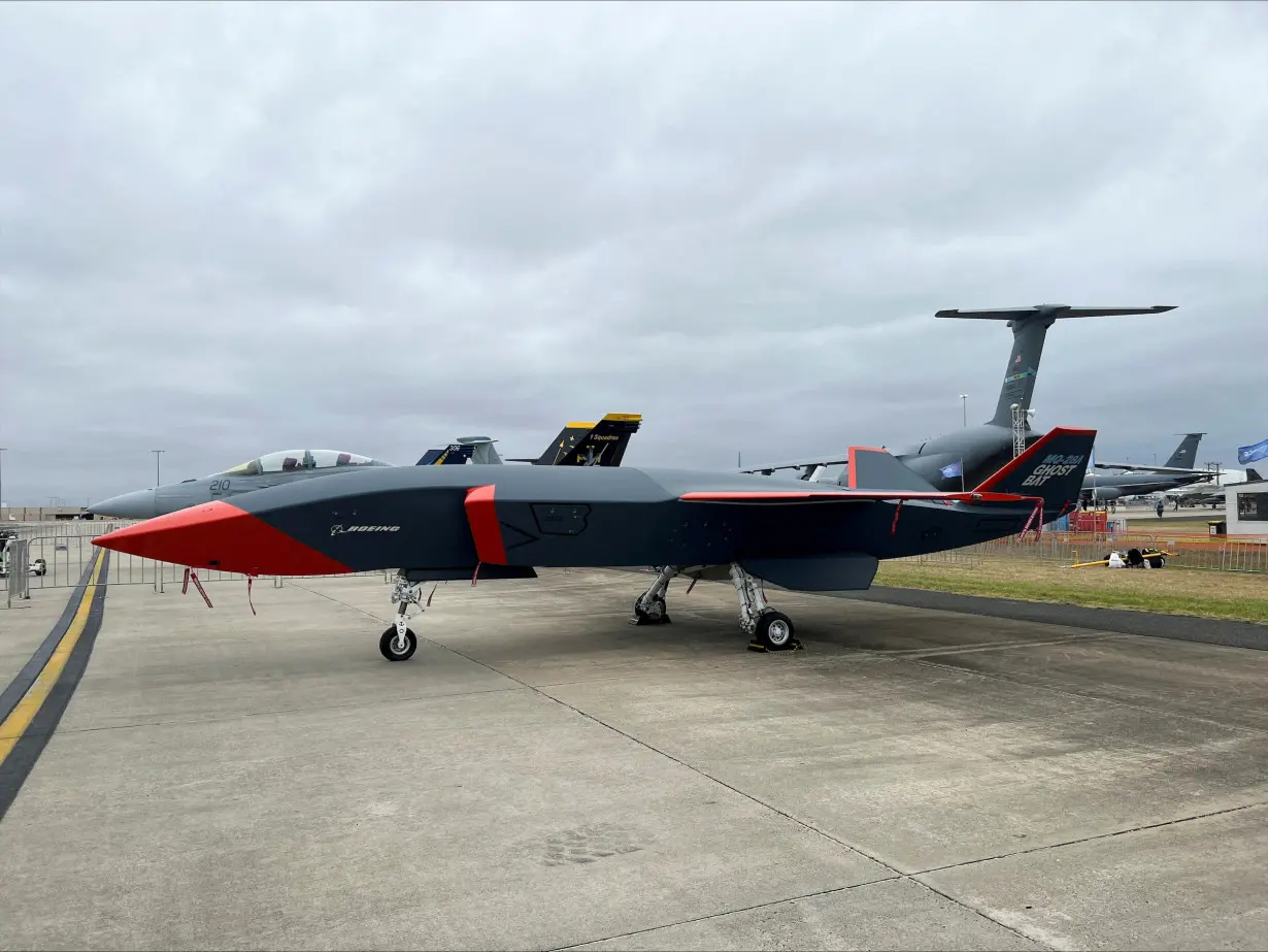 FILE PHOTO: A Boeing MQ-28 Ghost Bat fighter-like drone is kept on display at the Australian International Airshow in Avalon