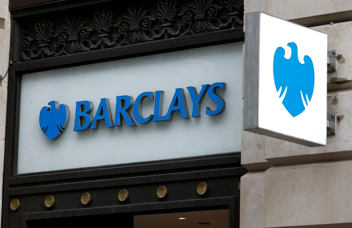 FILE PHOTO: A view shows signage on a branch of Barclays Bank in London