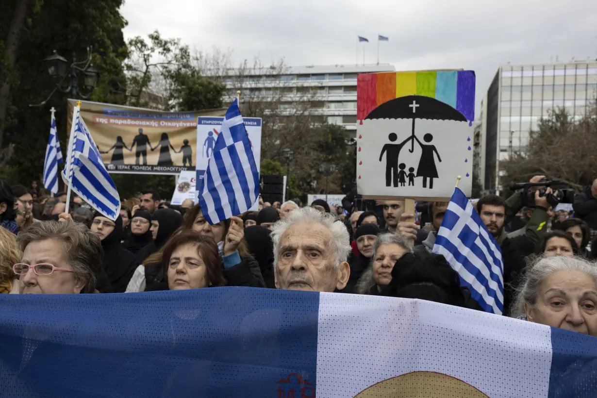 Hundreds of protesters opposed to bill allowing same-sex marriage rally in Greek capital