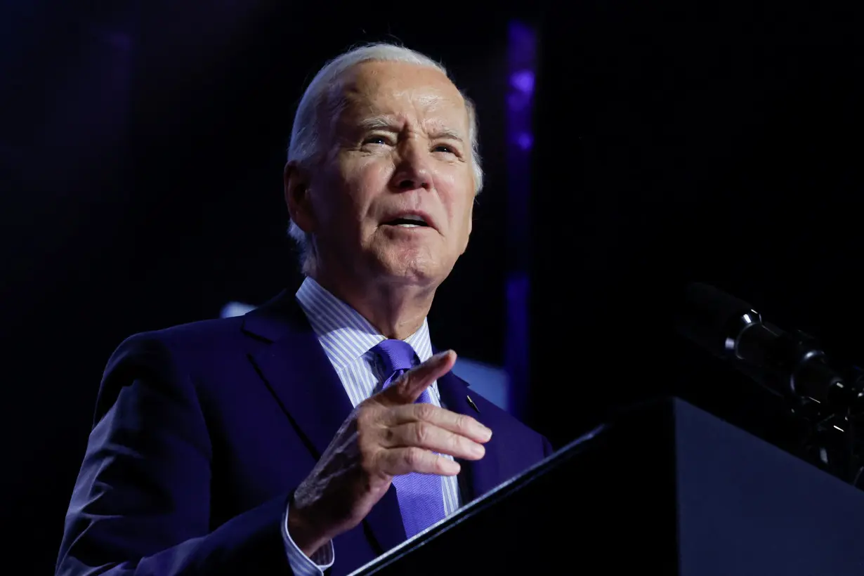 U.S. President Joe Biden delivers remarks, during a campaign event focusing on abortion rights at the Hylton Performing Arts Center, in Manassas