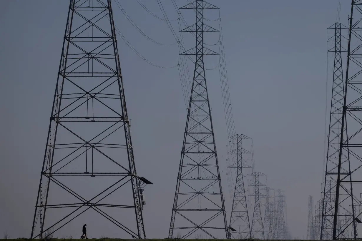 Power grid towers at Bair Island State Marine Park in Redwood City, California, United States