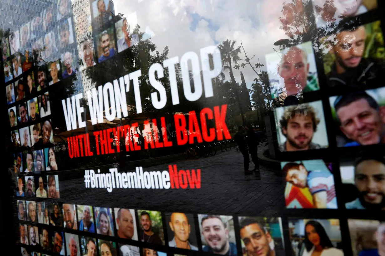 Images of hostages of the deadly October 7 attack and messages of solidarity transform the landscape of the heart of Tel Aviv