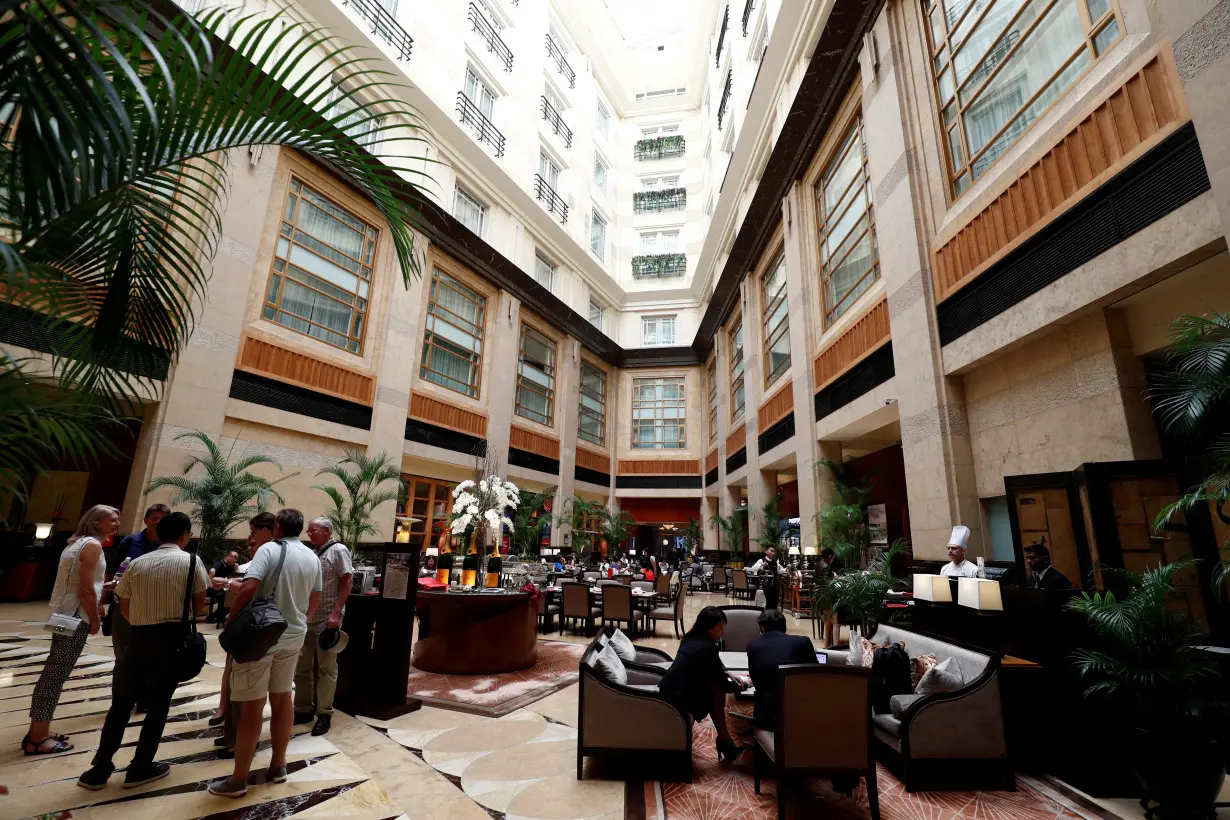 FILE PHOTO: A view the lobby of the Fullerton Hotel in Singapore