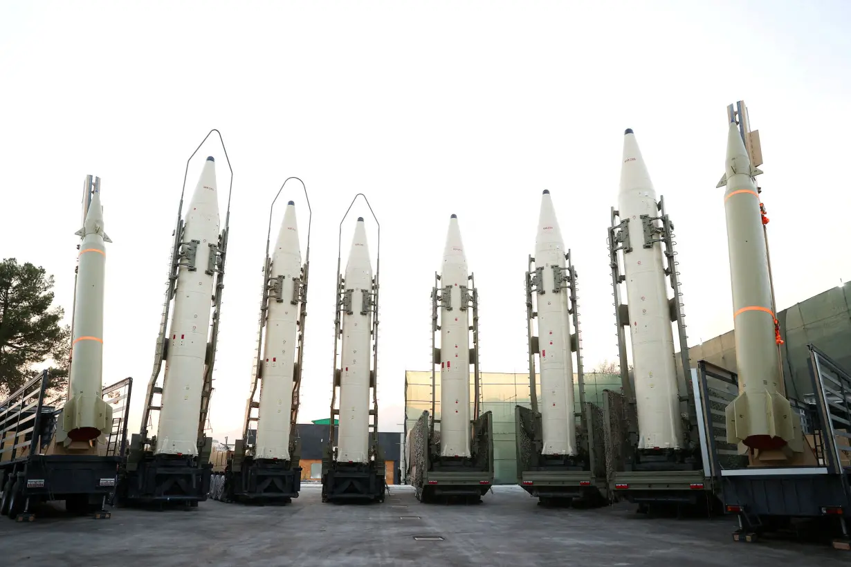 FILE PHOTO: Iranian ballistic missiles are displayed during the ceremony of joining the Armed Forces, in Tehran