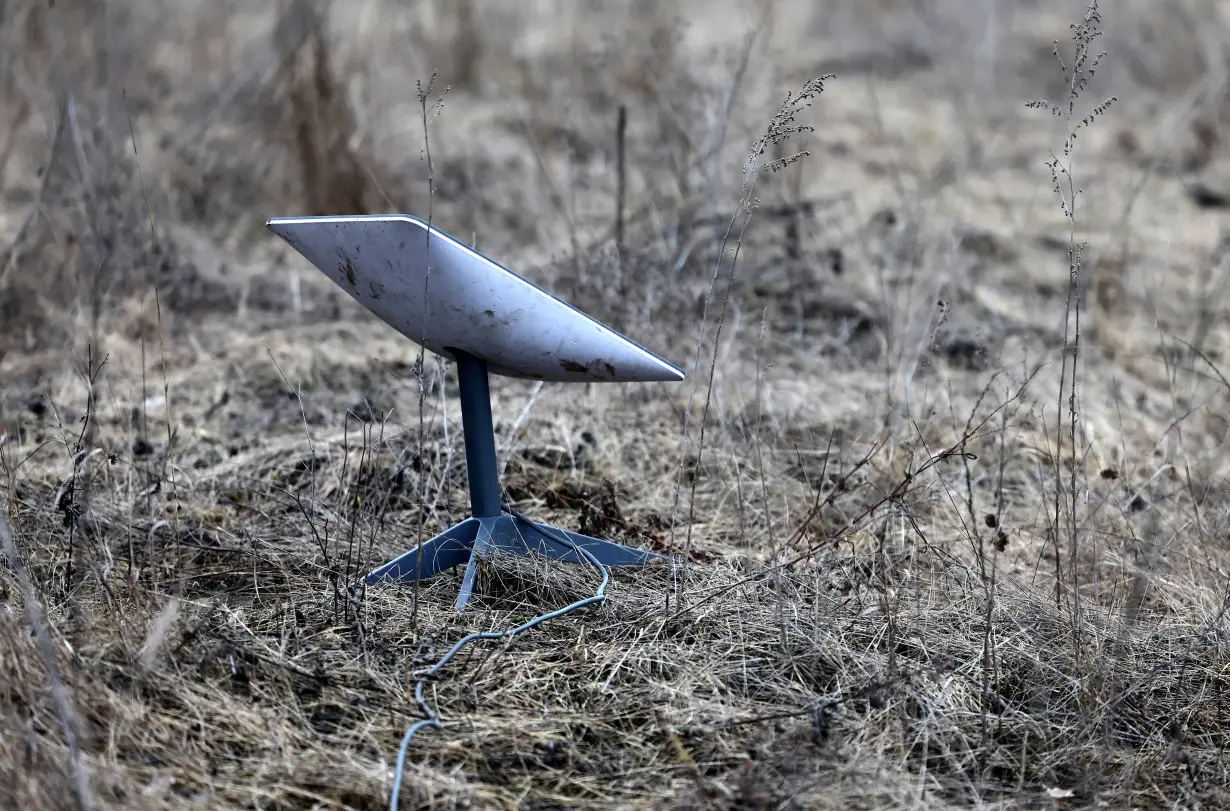 FILE PHOTO: A Starlink satellite internet system is set up near the frontline town of Bakhmut