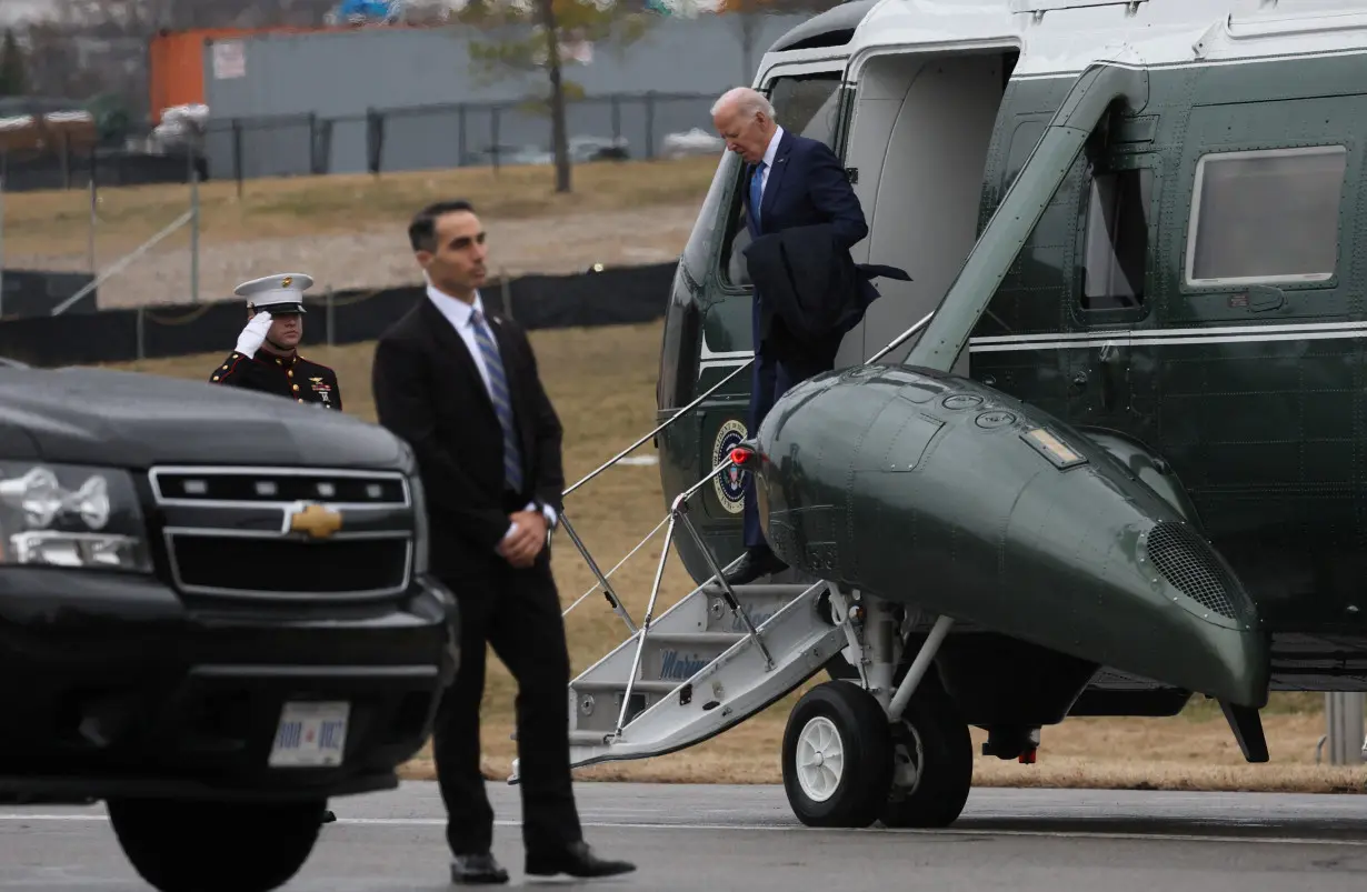 U.S. President Joe Biden arrives at Walter Reed National Military Medical Center in Bethesda, U.S.