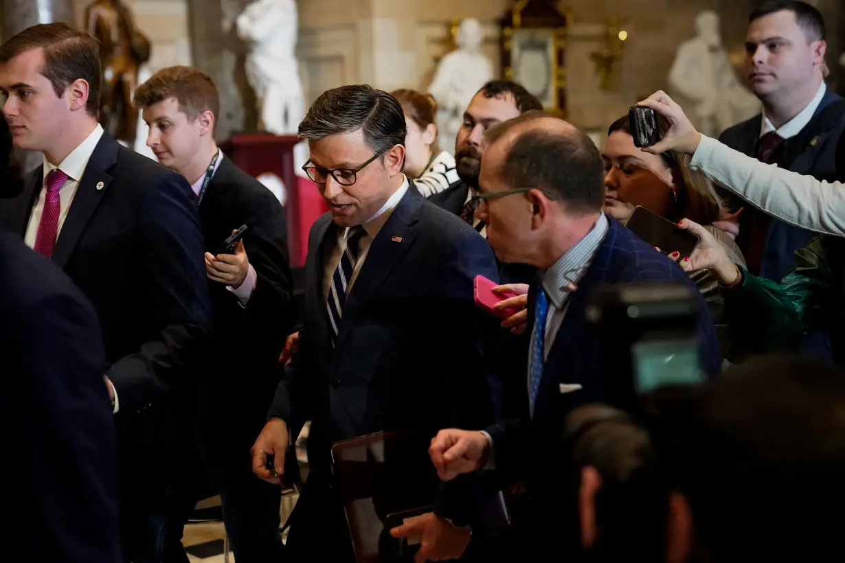 U.S. House Speaker Mike Johnson (R-LA) walks to his office at the U.S. Capitol in Washington