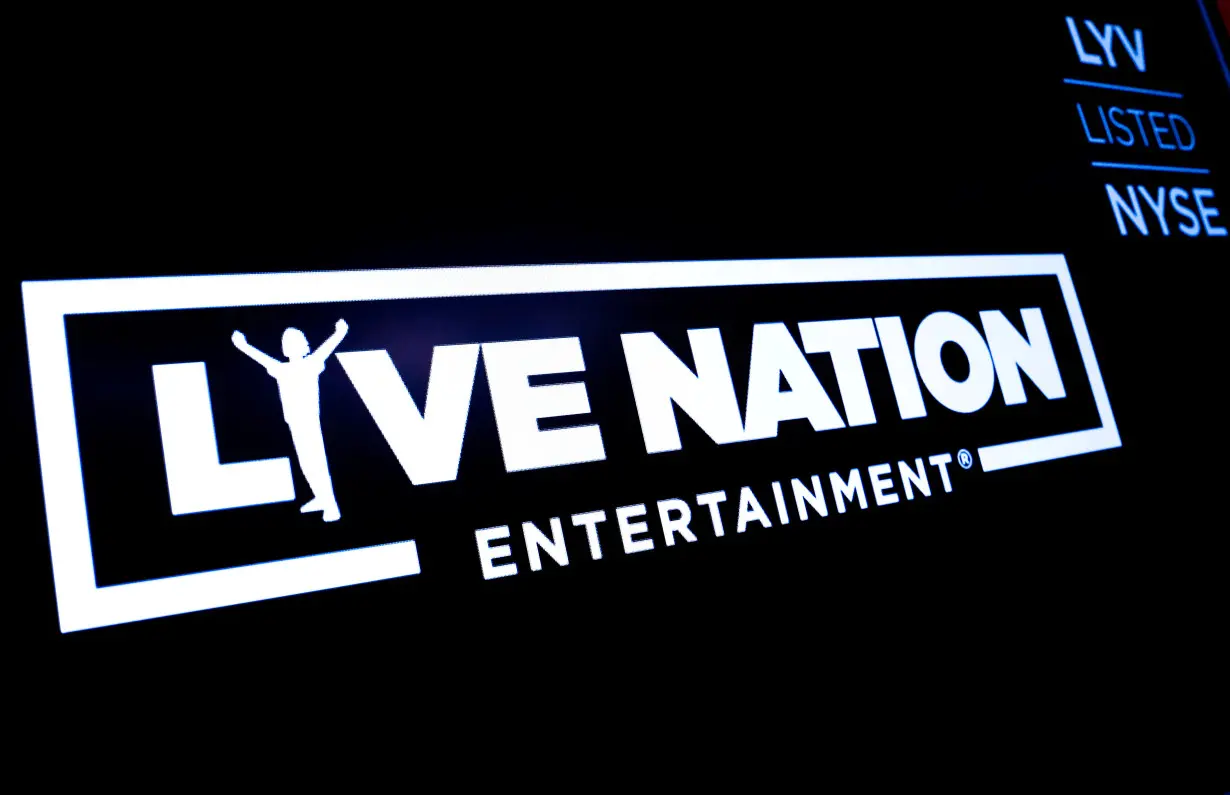 The logo for Live Nation Entertainment is displayed on a screen on the floor at the NYSE in New York