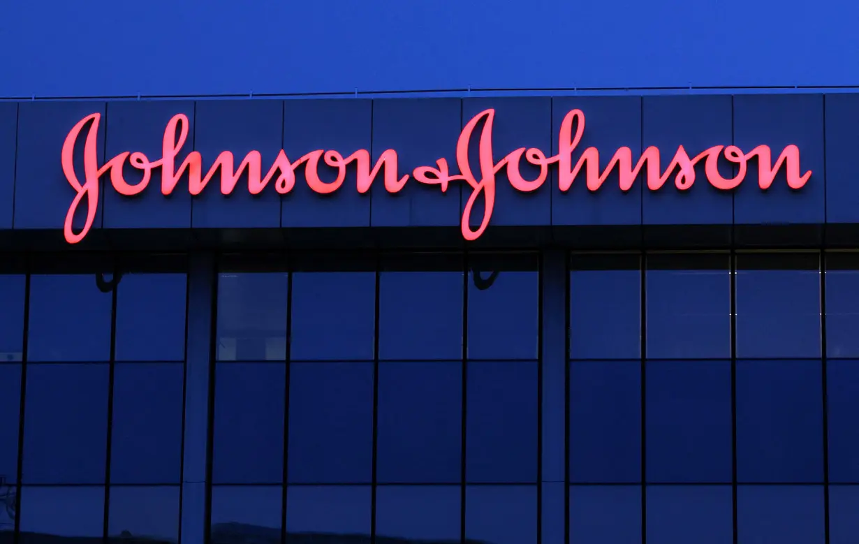 FILE PHOTO: The logo of Johnson & Johnson is seen on the top of a Brussels' office of the company in Diegem