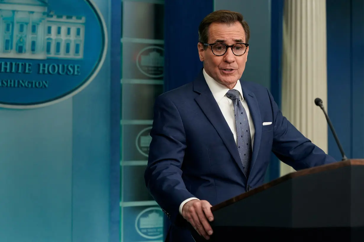 FILE PHOTO: White House Press Secretary Karine Jean-Pierre holds a briefing with national security spokesperson John Kirby at the White House in Washington