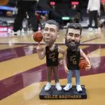 Brothers Travis and Jason Kelce honored with bobblehead giveaway at Cavs-Celtics game