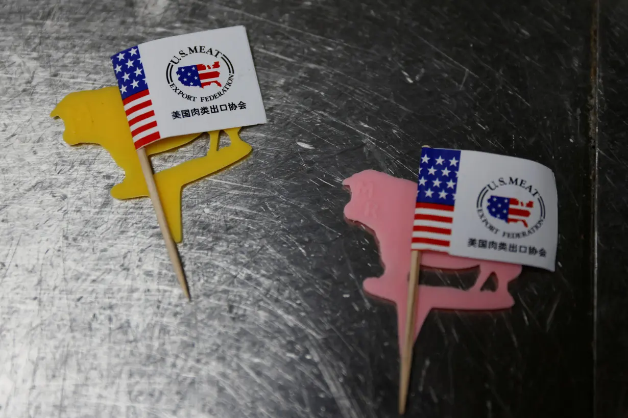 FILE PHOTO: Labels with the logo of the U.S. Meat Export Federation (USMEF) are pictured in the kitchen of Wolfgang's Steakhouse restaurant, in Beijing