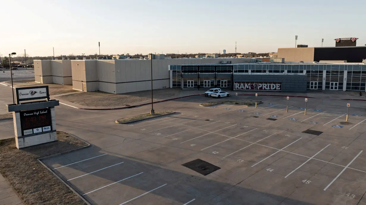 Owasso High School is seen the day of a vigil in memory of nonbinary teenage student Nex Benedict