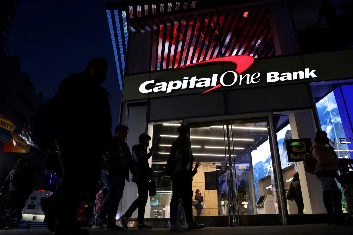 FILE PHOTO: Signage is seen outside a Capital One Bank in Manhattan, New York