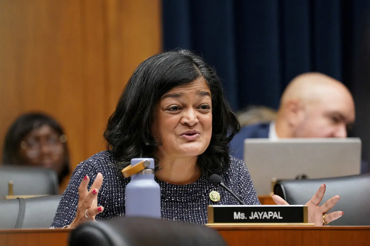 FILE PHOTO: U.S. Representative Pramila Jayapal (D-WA) speaks on Capitol Hill in Washington