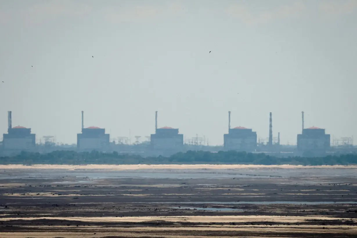 View shows Zaporizhzhia Nuclear Power Plant from the bank of Kakhovka Reservoir in Nikopol