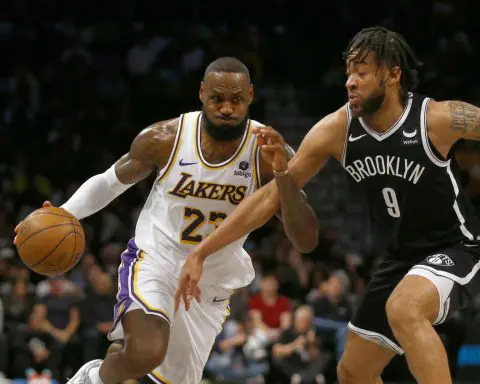 LeBron James ties career high with 9 3-pointers, scores 40 points as Lakers beat Nets 116-104