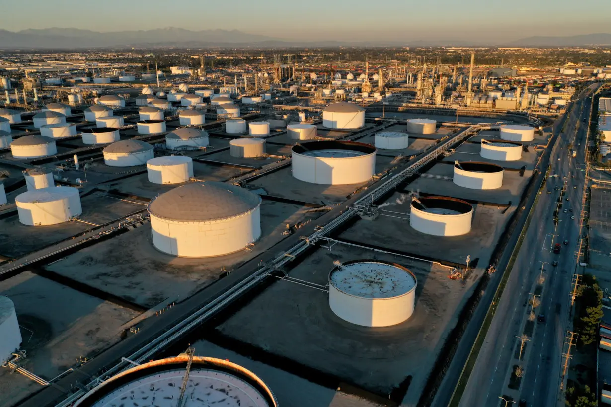 Storage tanks at Marathon Petroleum's Los Angeles Refinery in Carson, California