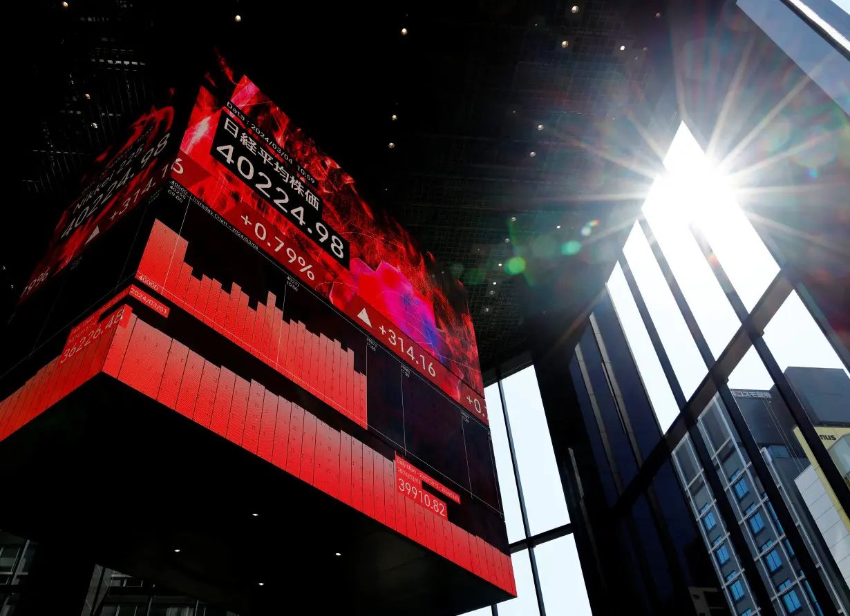 An electronic screen displaying Japan's Nikkei share average is pictured in Tokyo