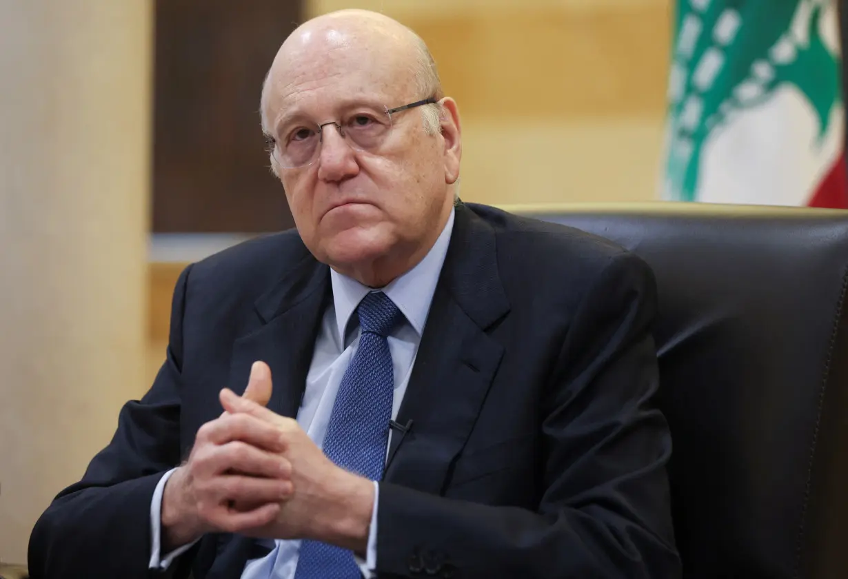 Lebanon's caretaker prime minister Najib Mikati attends an interview with Reuters at the government headquarters in downtown Beirut