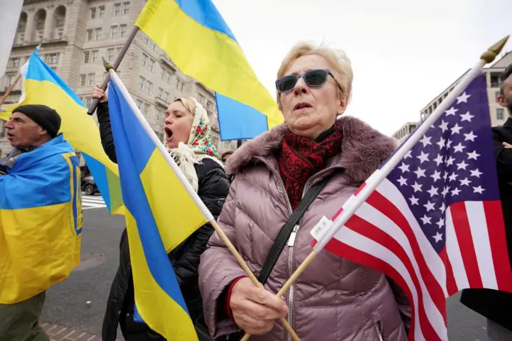 FILE PHOTO: Supporters of Ukraine demonstrate near the White House in Washington
