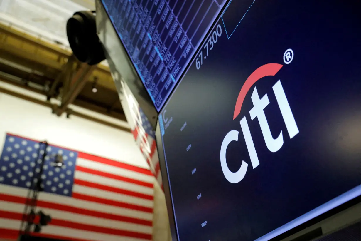 sFILE PHOTO: The logo for Citibank is seen on the trading floor at the New York Stock Exchange (NYSE) in Manhattan, New York City