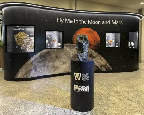 Travelers through Maine’s biggest airport can now fly to the moon. Or, at least, a chunk of it