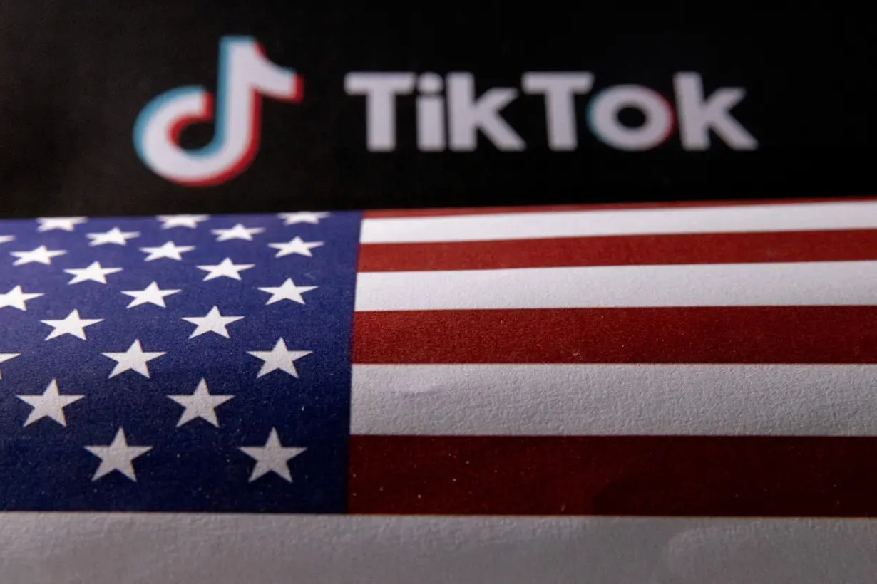 FILE PHOTO: Illustration shows U.S. flag and TikTok logo