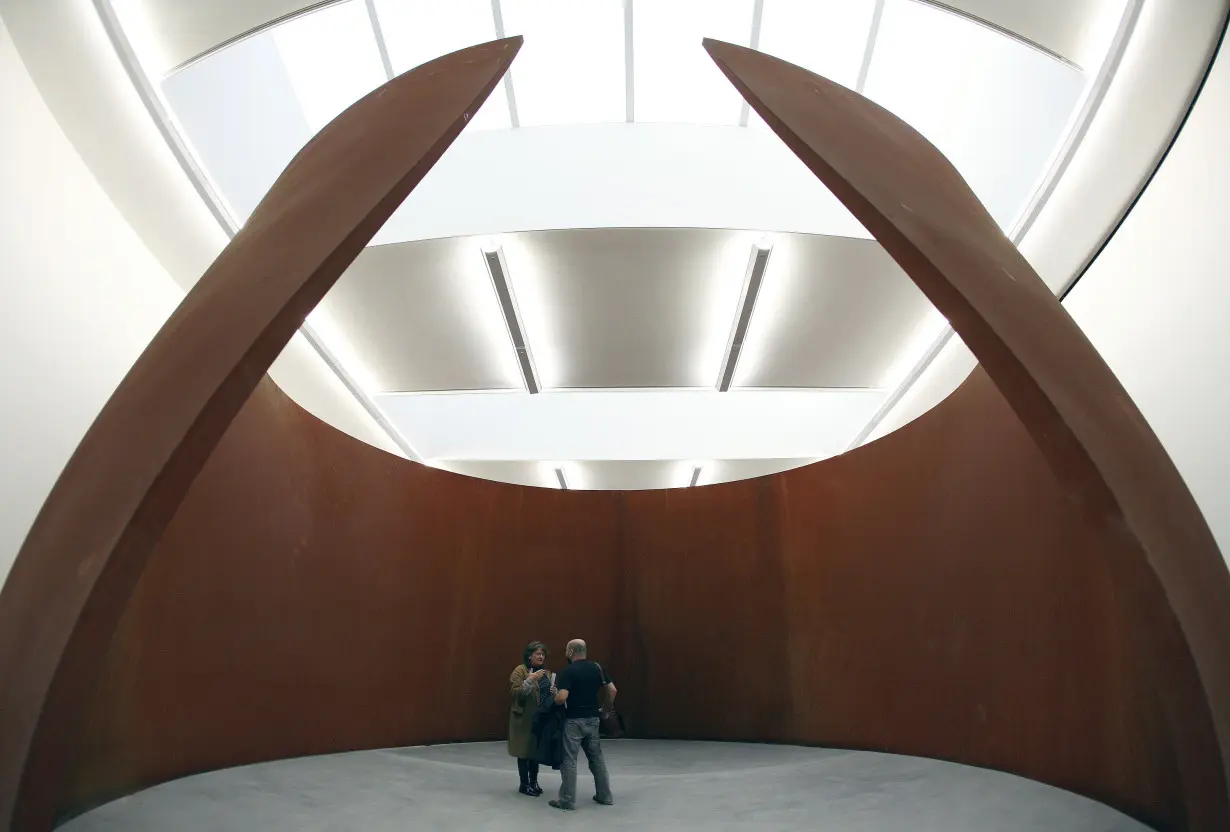 A sculpture entitled 'TTI London' by artist Richard Serra is displayed during the unveiling of his new exhibition at the Gagosian Gallery in London