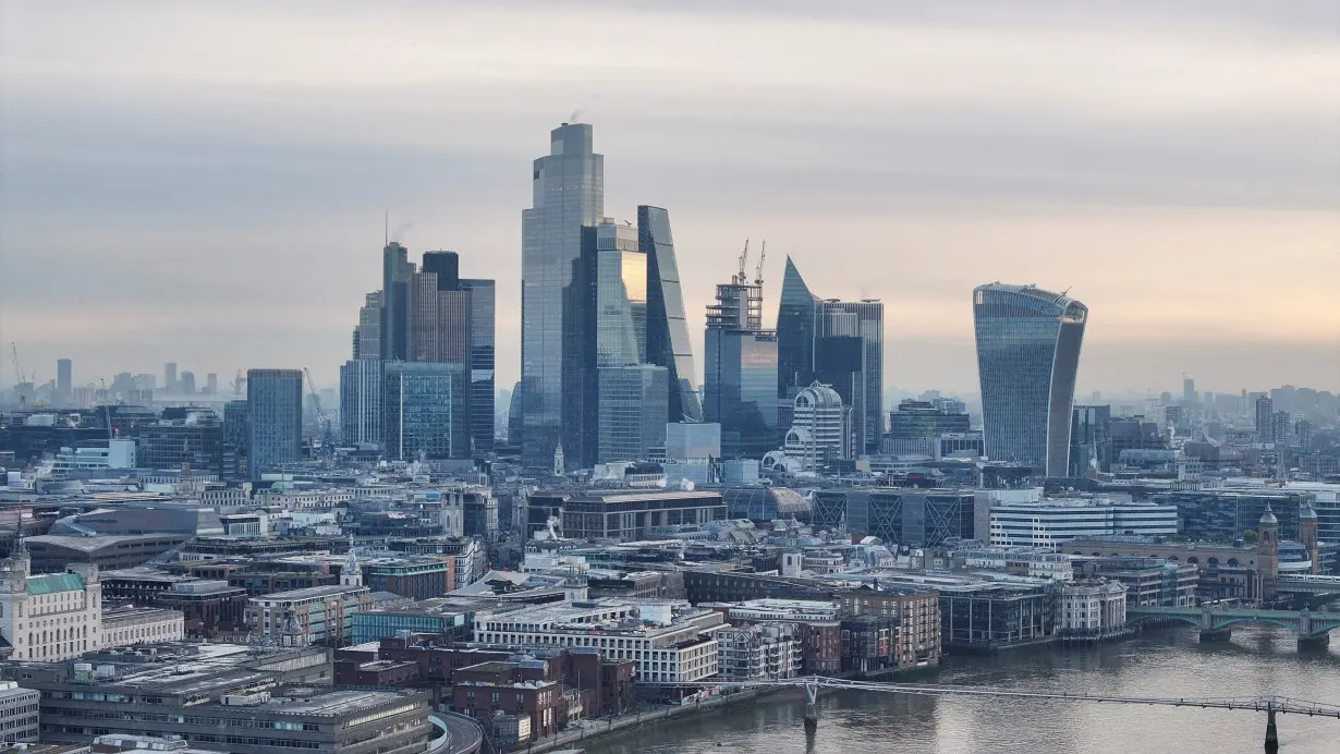 FILE PHOTO: A drone view of the City of London financial district