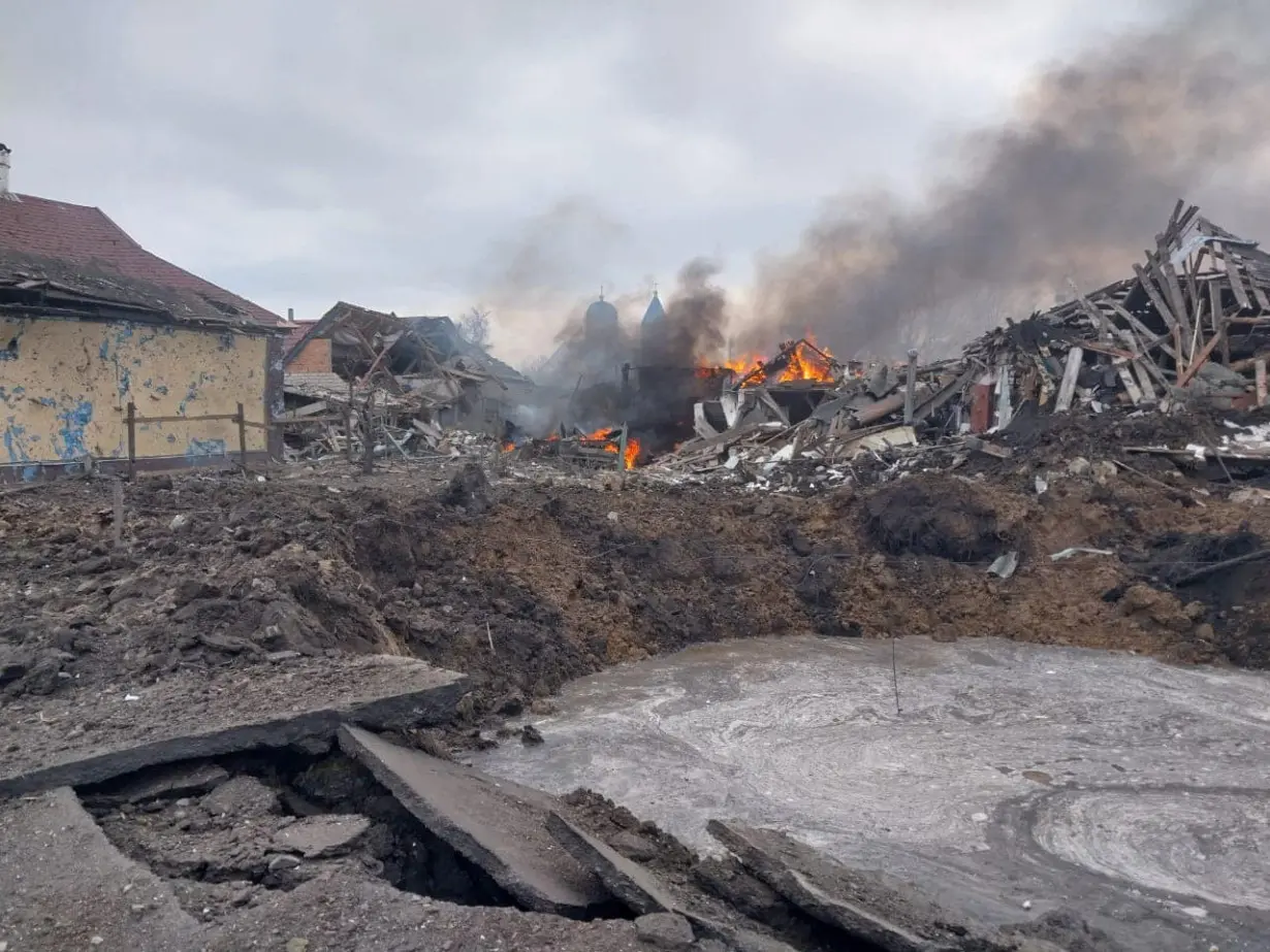 Aftermath of a Russian air strike in Borova