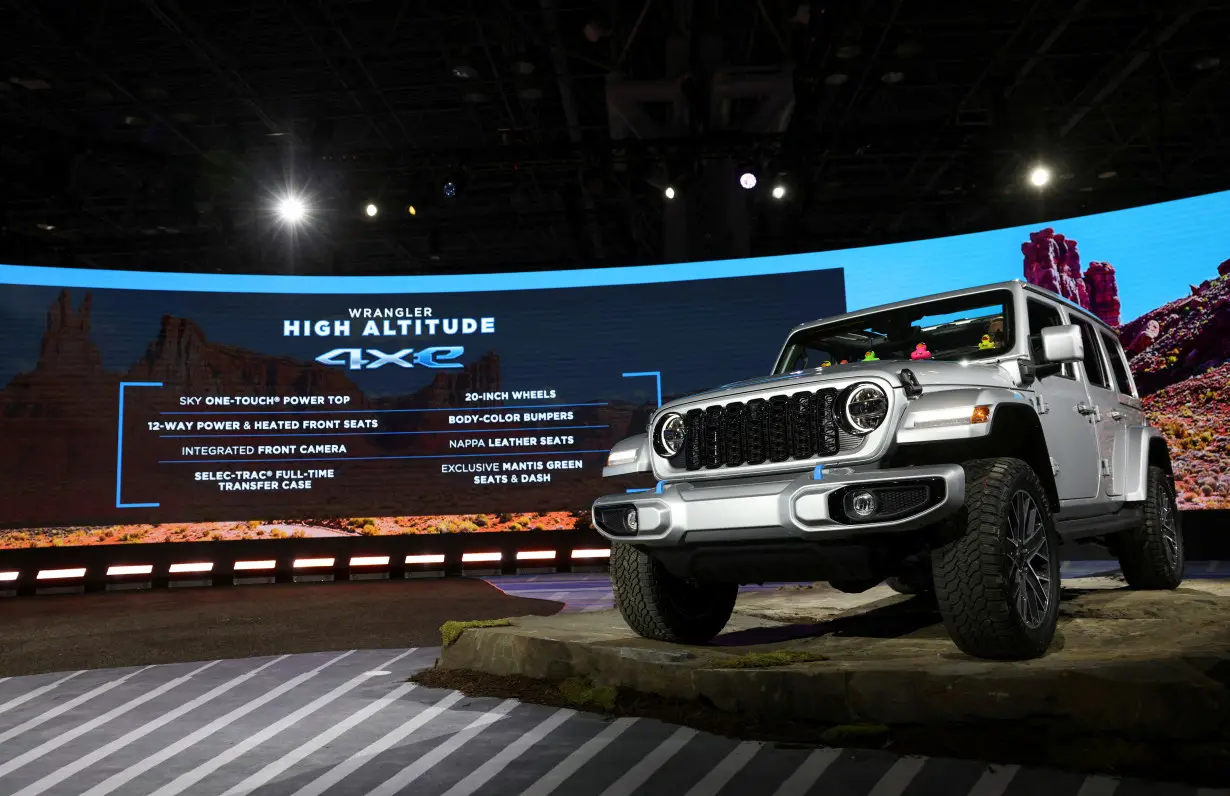 FILE PHOTO: A 2024 Jeep Wrangler High Altitude 4xe is displayed in New York I