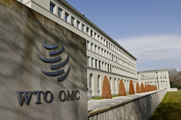 FILE PHOTO: The The World Trade Organization logo is seen at its headquarters in Geneva