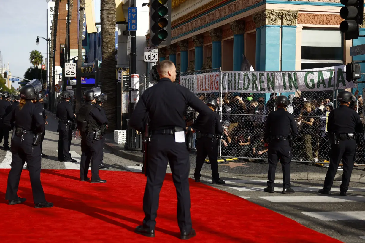 Protesters gather near the Oscars in Los Angeles