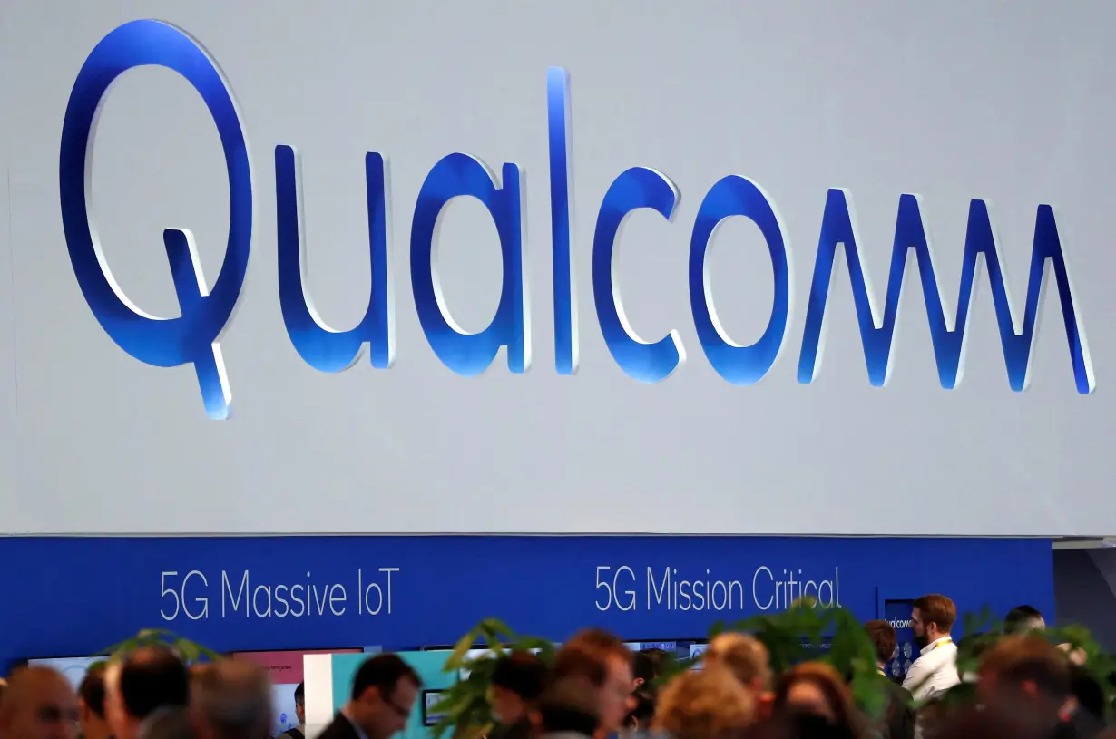 FILE PHOTO: The logo of Qualcomm is seen during the Mobile World Congress in Barcelona