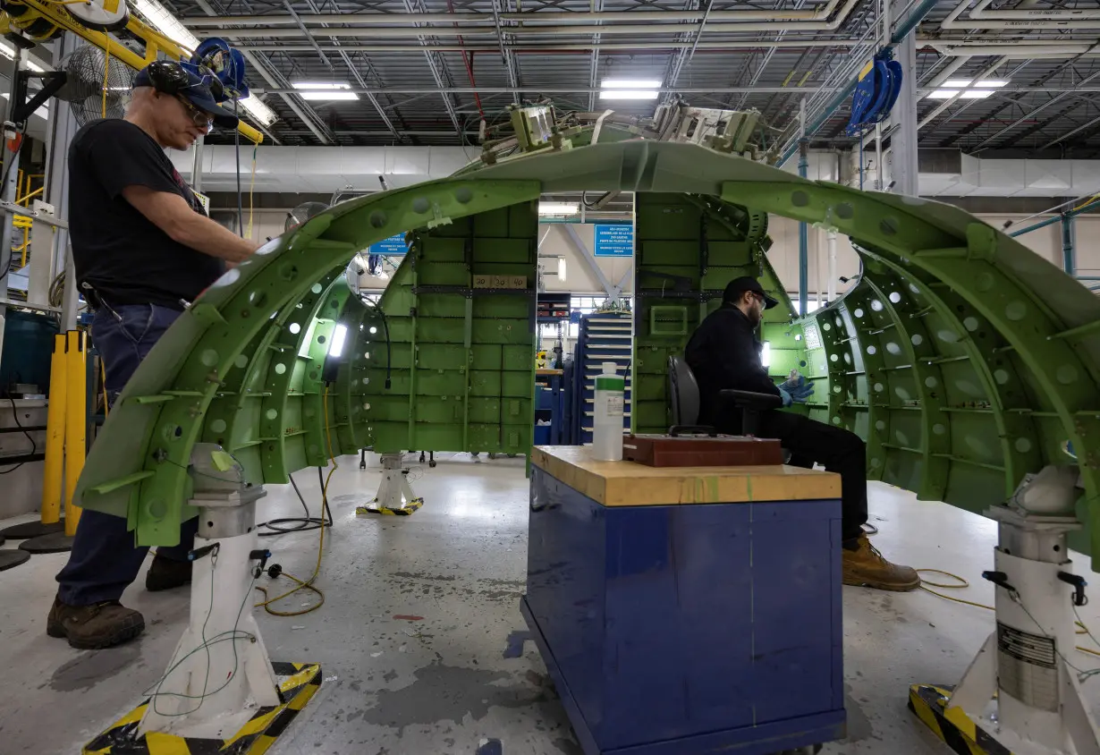 FILE PHOTO: Challenger aircraft under construction at Bombardier's Challenger manufacturing center in Montreal