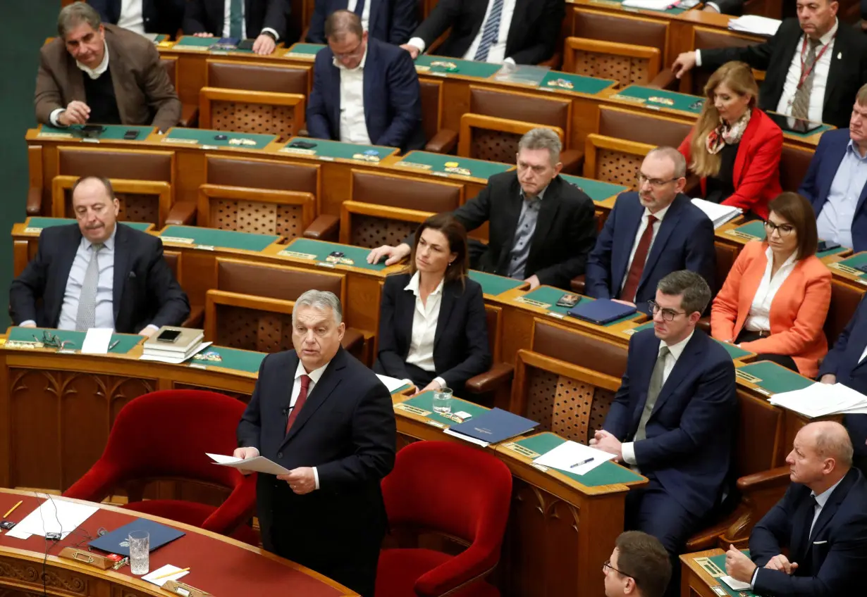 Hungarian Prime Minister Viktor Orban addresses the Parliament in Budapest