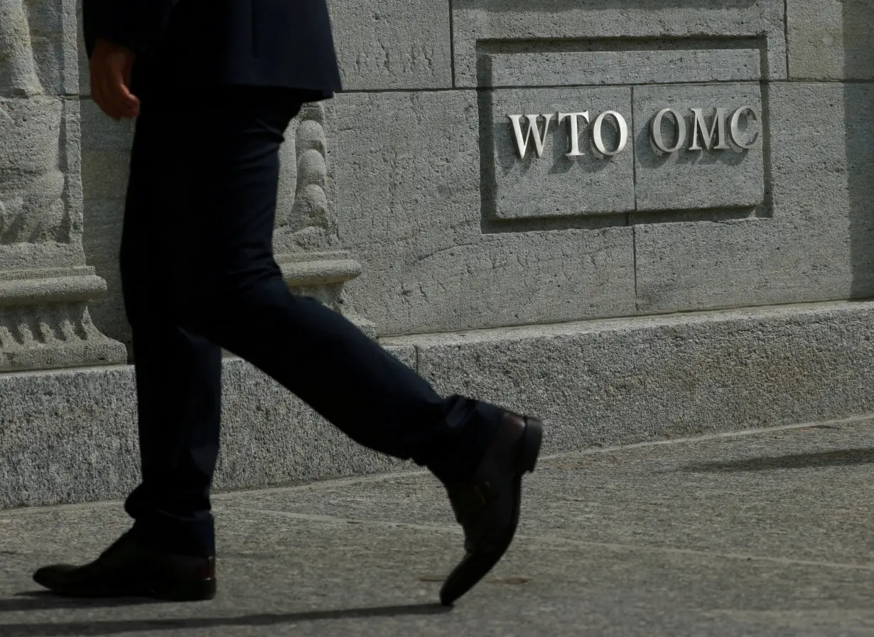 FILE PHOTO: A logo is pictured outside the World Trade Organisation (WTO) in Geneva