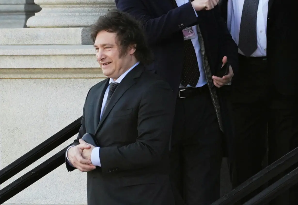 Argentine President-elect Javier Milei departs meetings at the White House in Washington