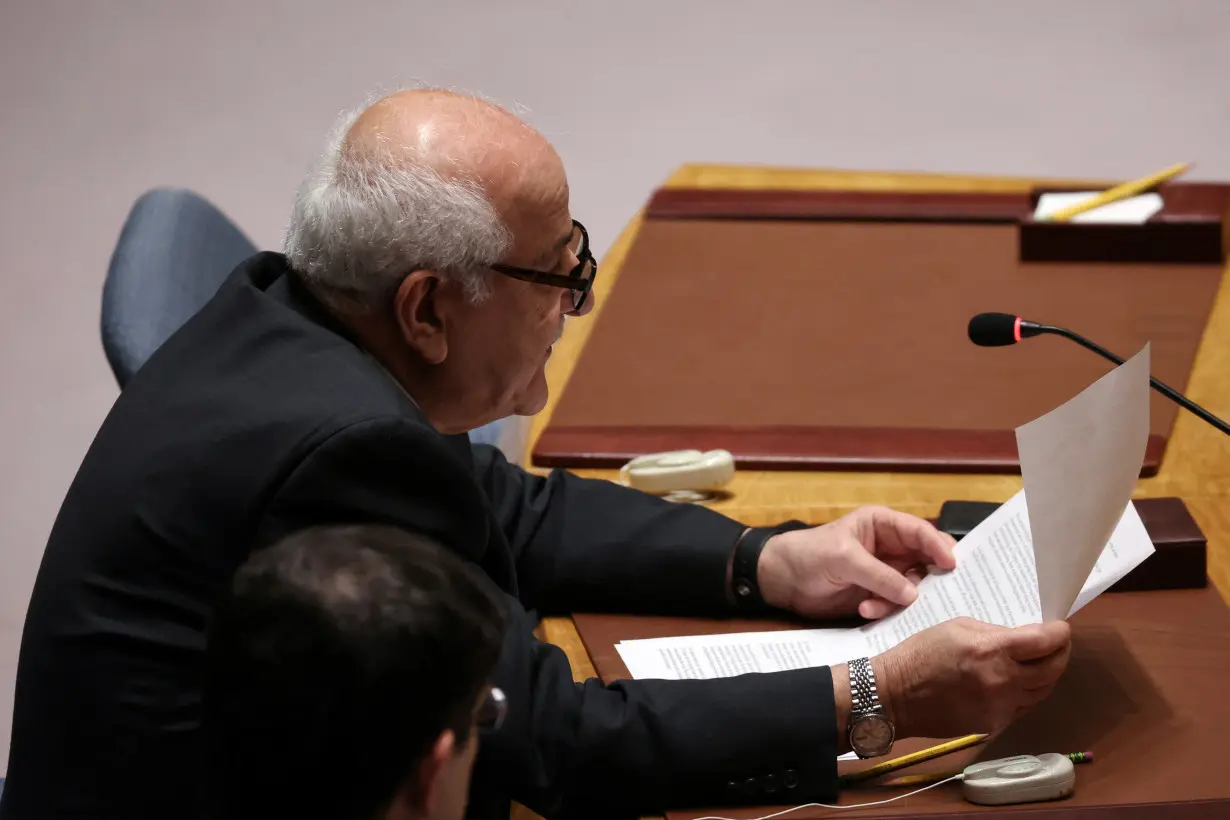 Riyad H. Mansour, Permanent Observer of Palestine to the United Nations, speaks during a United Nations Security Council meeting