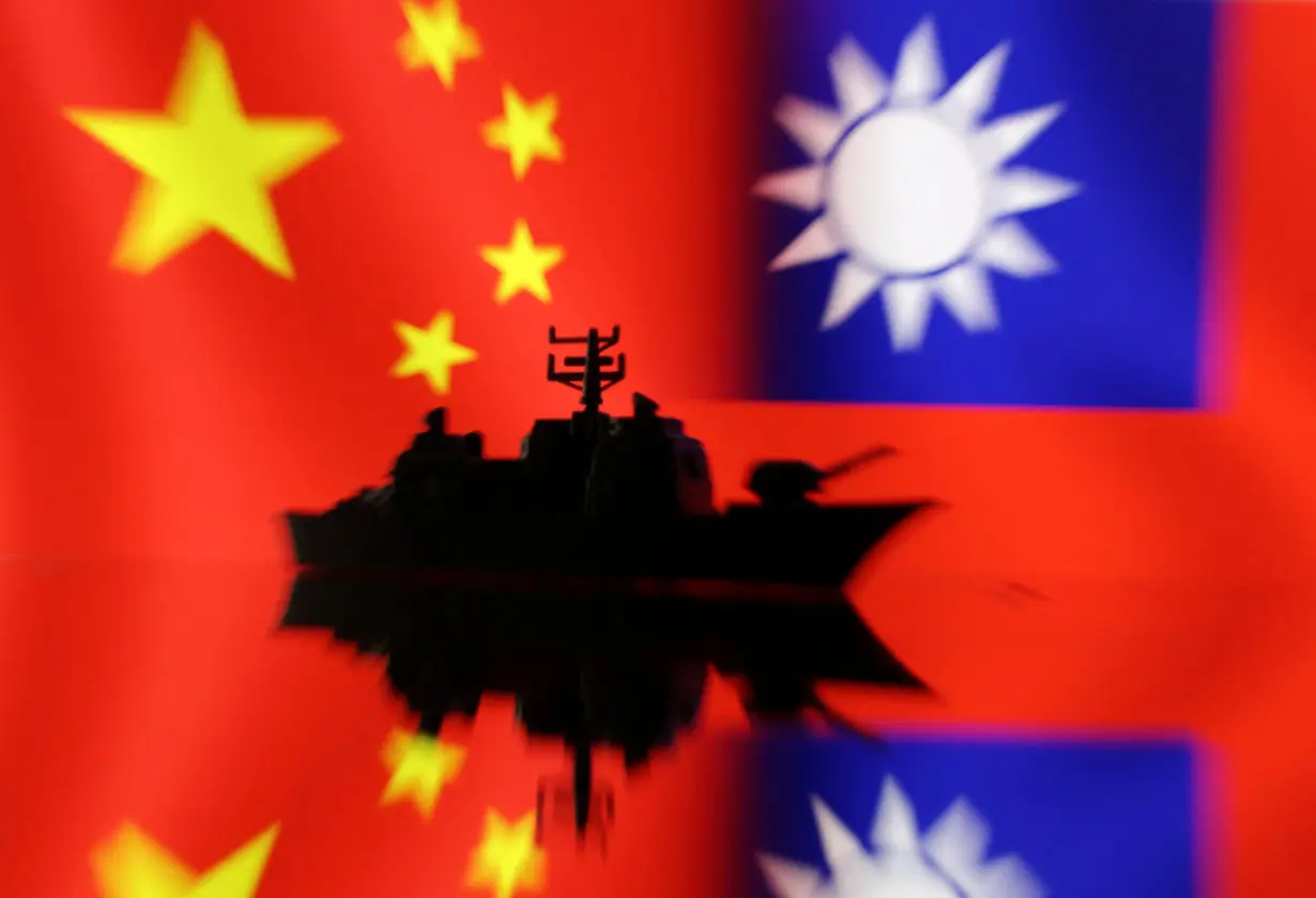 Illustration shows Chinese and Taiwanese flags