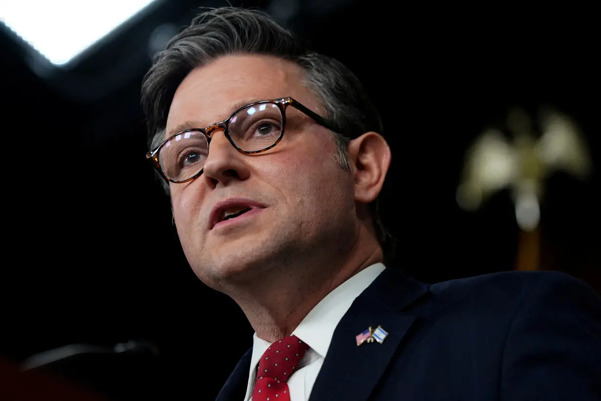 U.S. House Speaker Mike Johnson (R-LA) speaks during a press conference on Capitol Hill in Washington