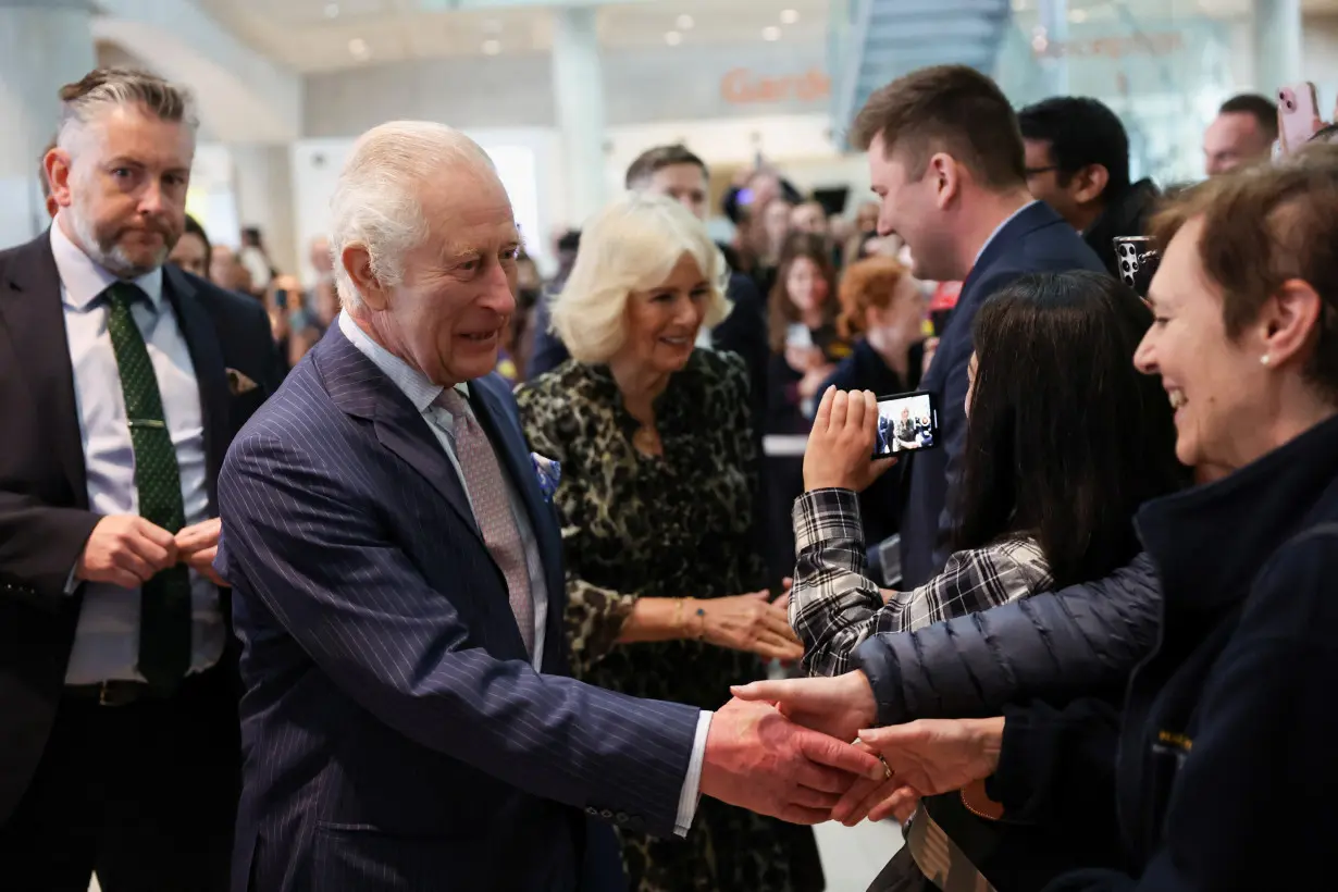 Britain's King Charles and Queen Camilla visit the University College Hospital Macmillan Cancer Centre, in London