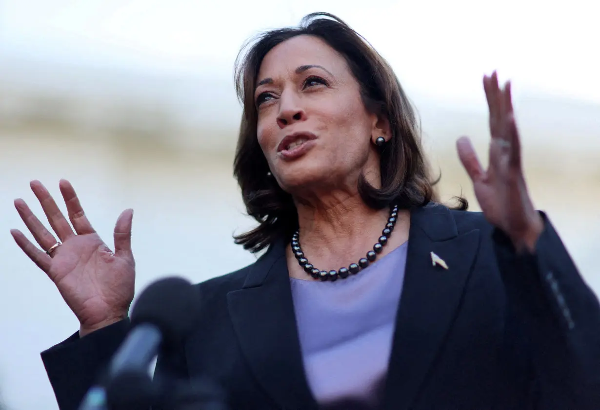 FILE PHOTO: U.S. Vice President Kamala Harris at the White House in Washington, U.S.