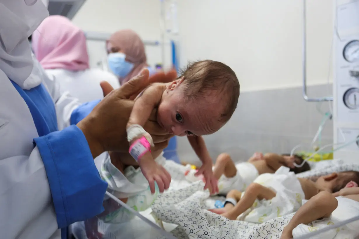 Premature babies which were evacuated from an incubator in Al Shifa Hospital in Gaza City receive treatment at an hospital in Rafah, in the southern Gaza Strip