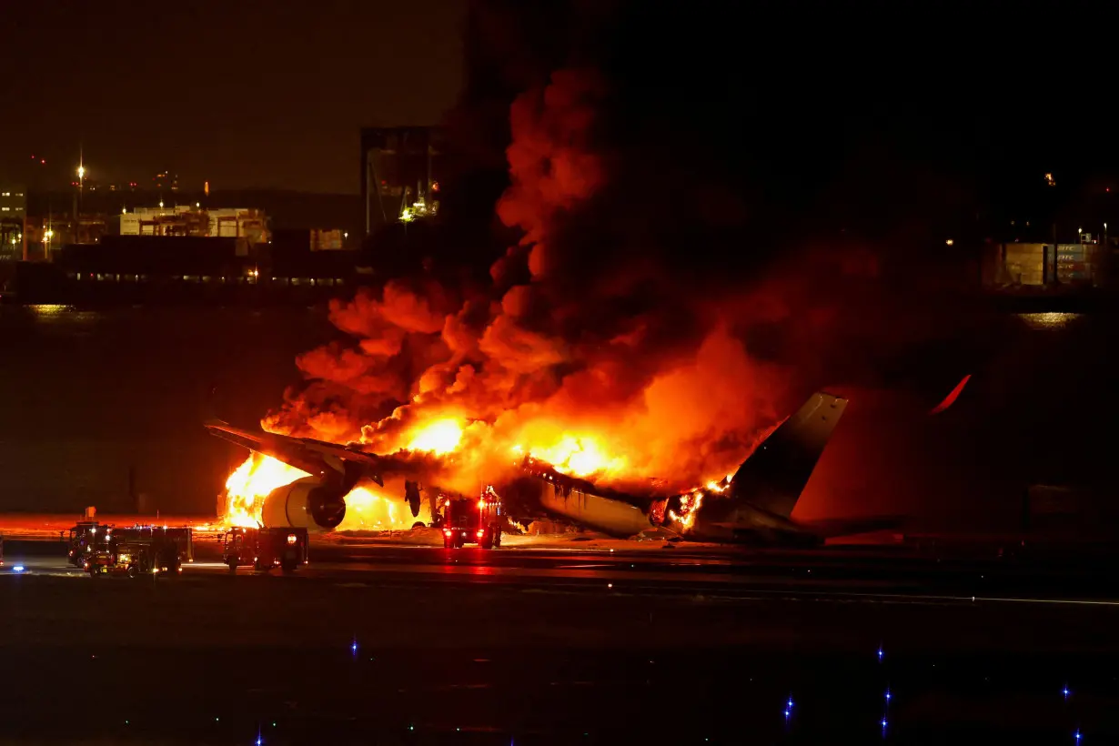 Japan Airlines' A350 airplane on fire at Haneda international airport in Tokyo