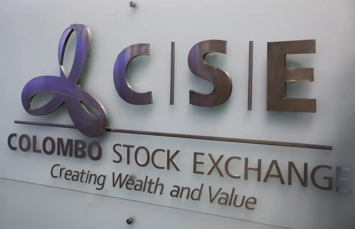 Colombo Stock Exchange logo board is seen at CSE premises in Colombo