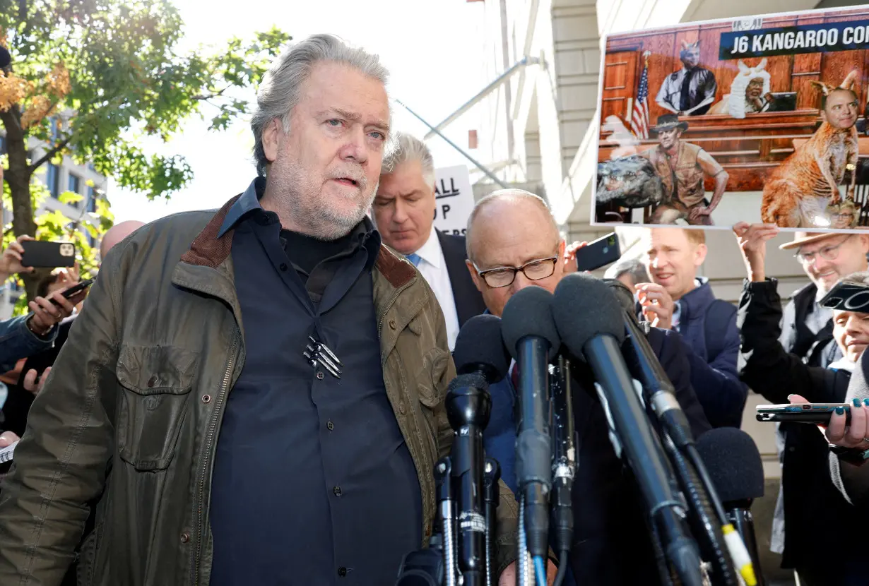 FILE PHOTO: Steve Bannon, former White House chief strategist under former President Trump, departs his sentencing hearing in Washington