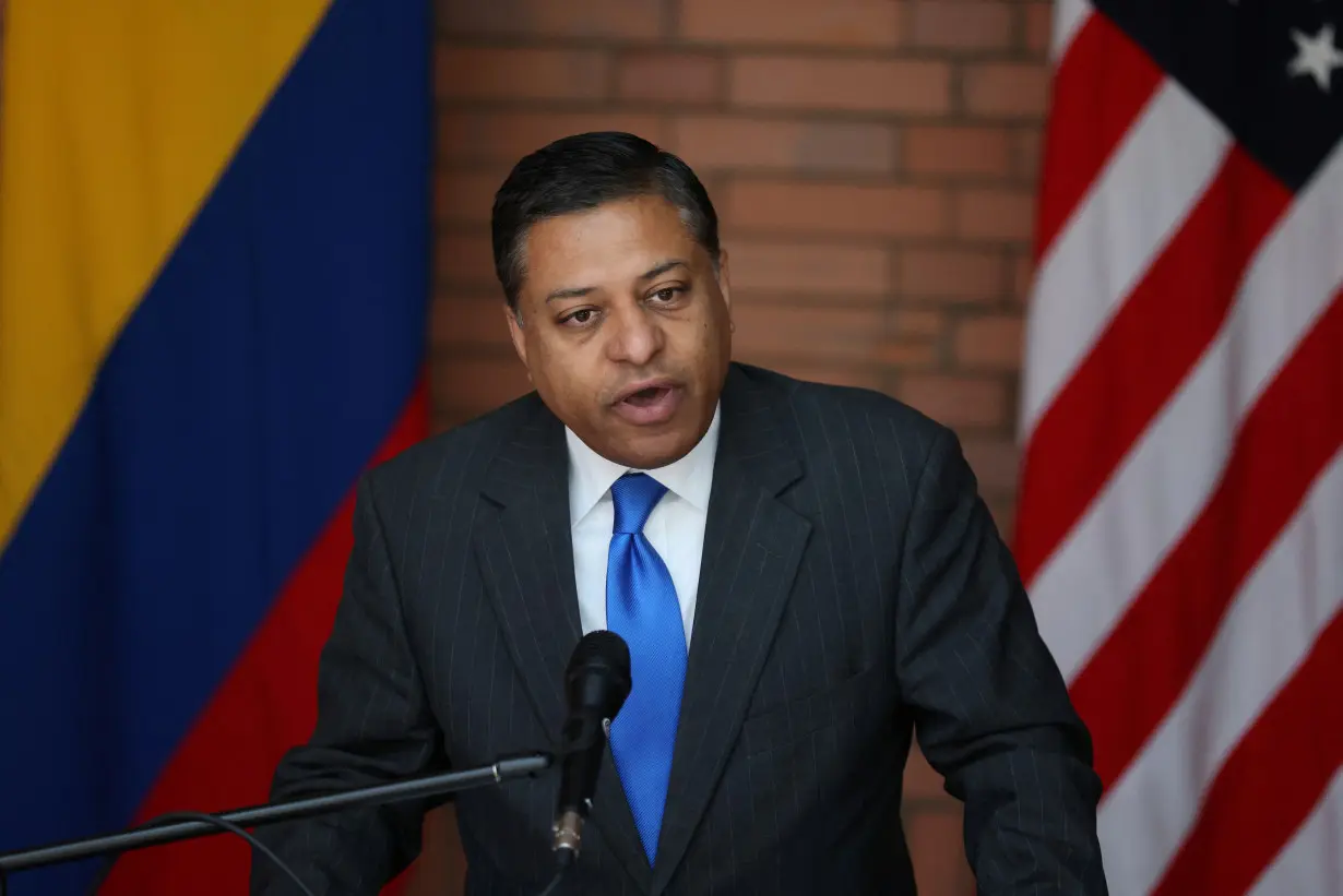 Director of the White House Office of National Drug Control Policy (ONDCP), Dr. Rahul Gupta speaks during the launch of drug treatment and prevention projects, in Bogota