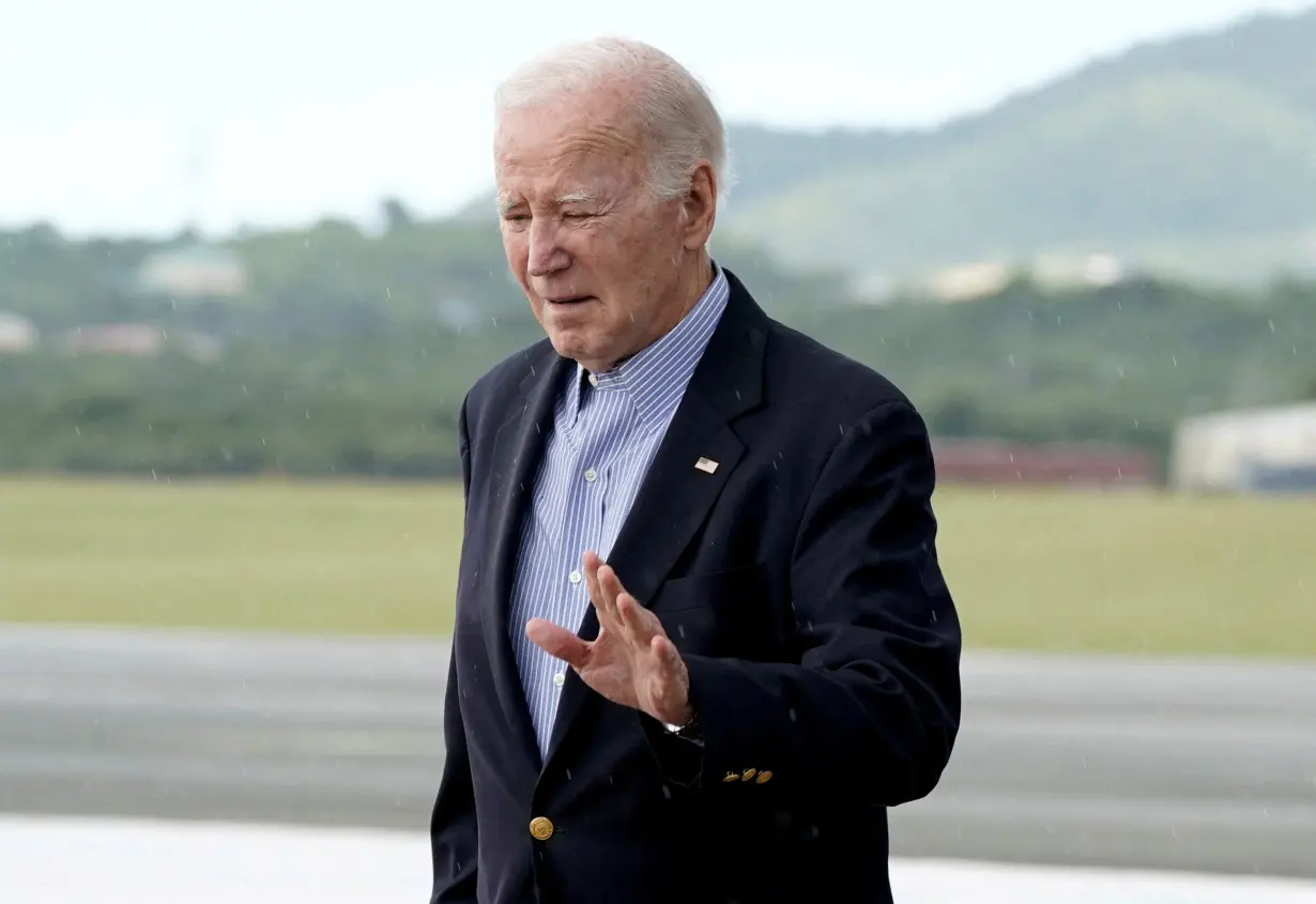 FILE PHOTO: U.S. President Joe Biden arrives onboard Air Force One at Henry E. Rohlsen Airport, St. Croix